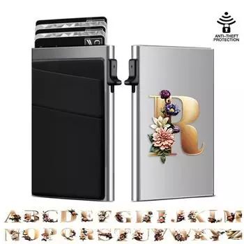 Держатель для кредитных карт с буквами AZ Print, женский, с блокировкой RFID, тонкий, автоматический, выдвижной, держатель для карт A серебряный