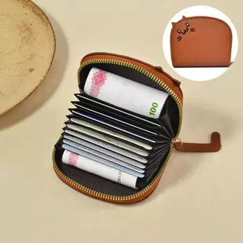 Держатель для кредитных карт Yousheng, кошелек для монет, застежка-молния, милый дизайн с изображением кота, компактный портативный брелок для карт, органайзер