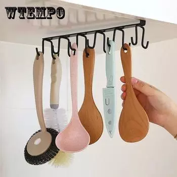 Держатель для кружки Вешалка для кофейной чашки Крючки для полотенец Кухонная подвесная полка-органайзер Двухрядная стойка Кухонные шкафы Организация Вешалка для одежды Крючок для крепления лопаты Рельсы 25.5*8cm чёрный
