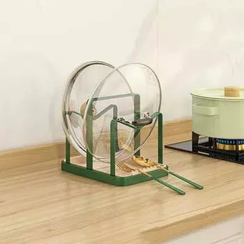 Держатель для крышки кастрюли с поддоном для воды, настенный, без дырокола, кухонная полка для хранения кастрюль, лопатка, ложка, сковорода для ежедневного использования Dual Layer чёрный