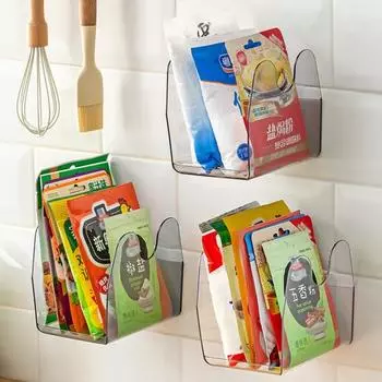 Держатель для кухонного мешка для специй, настенное крепление, клей без сверла, съемный прозрачный пластиковый многофункциональный мешочек для приправ, органайзер, стойка прозрачный