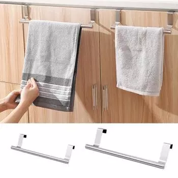 Держатель для кухонного полотенца, держатель для полотенец на дверце шкафа, нержавеющий, прочный, несущий нагрузку, простая установка, вешалка для полотенец, вешалка для полотенец для посуды Short серебряный