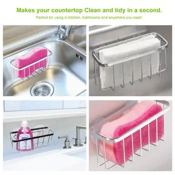 Держатель для кухонной губки, корзина для раковины из нержавеющей стали, тормоз для очистки, нержавеющий водонепроницаемый слив для жидкости серебряный