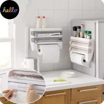 Держатель для кухонной пленки с резаком для рулонной бумаги Стеллаж для хранения бутылок соуса Организатор