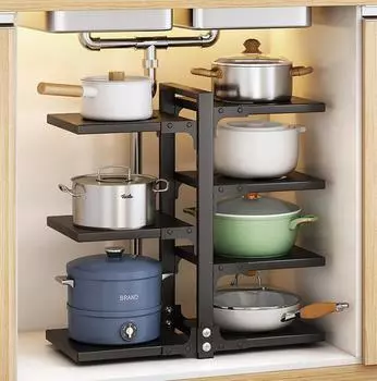 Держатель для кухонной раковины, многослойная сковорода из нержавеющей стали, стеллаж для хранения рисоварки, бутылка для приправ, органайзер для мусора 3+2 чёрный