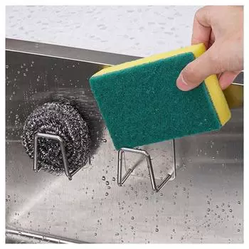 Держатель для кухонных губок, самоклеящаяся полка для сушки губок для раковины, держатель для хранения из нержавеющей стали, крючок для аксессуаров для кухонной раковины 1Pcs Silver