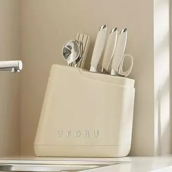 Держатель для кухонных ножей на столешницу, многофункциональный держатель для палочек для еды, ложка, встроенная подставка для сушки, пластик