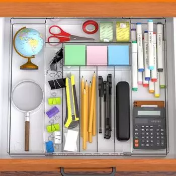 Держатель для кухонных принадлежностей, регулируемый органайзер для кухонных ящиков, 9 отделений, большая вместимость, расширяемый органайзер для хранения кухонных принадлежностей чёрный