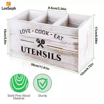 Держатель для кухонных принадлежностей с 3 отделениями, деревянный органайзер для лопаток, сковородок, половников и других кухонных принадлежностей белый