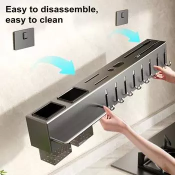 Держатель для кухонных столовых приборов, настенный держатель для ножей с крючками, стойка для хранения ножей из углеродистой стали, ложек и палочек для еды, устойчивая к ржавчине кухонная утварь 30cm серый