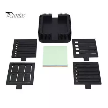 Держатель для липких заметок с 4 трафаретами 3x3 дюйма Диспенсер для липких подушечек с шаблоном для рисования линий Органайзер для заметок для домашнего офиса B