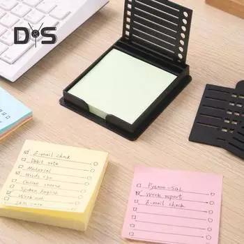 Держатель для липких заметок с 5 трафаретами 3 x 3 Диспенсер для липких подушечек с шаблоном для рисования в виде линейки Органайзер для блокнотов для домашнего офиса и школы жёлтый