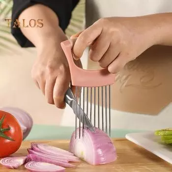 Держатель для лука для нарезки зубцами из нержавеющей стали, устойчивый к ржавчине овощерезка для картофеля, помидоров, авокадо, яиц, фруктов, лимонов, мяса, вспомогательный инструмент зелёный