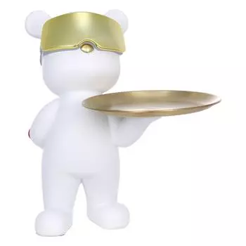 Держатель для медведя Tomfeel, металлический поднос, скульптура медведя с солнцезащитными очками, орнамент из смолы, ключ от входного шкафа, белый