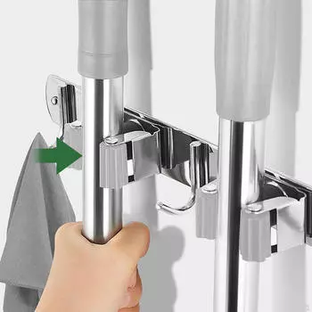 Держатель для метлы и органайзер для швабры, нескользящая настенная стойка для садовых инструментов для гаража 3 hooks