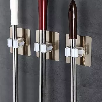 Держатель для метлы, швабра, подвесная настенная подставка, сильный самоклеящийся инструмент для ванной комнаты Double Hook белый