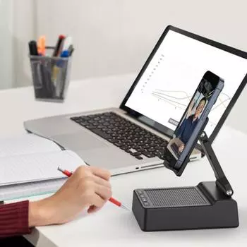 Держатель для мобильного телефона с беспроводным Bluetooth-совместимым динамиком, регулируемый угол наклона и высота крепления для телефона чёрный