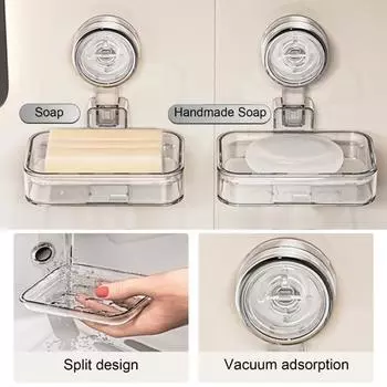 Держатель для мыльницы на присоске для ванной комнаты, прочный, выдерживающий нагрузку, простой монтаж, съемный, самоосушающийся серый/чистый