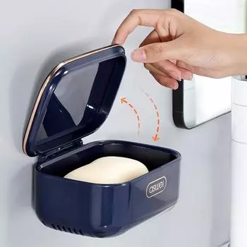 Держатель для мыла без сверления, мыльница со сливным поддоном и крышкой, мыльница для душа, двухслойная, пылезащитная для душа и ванны белый