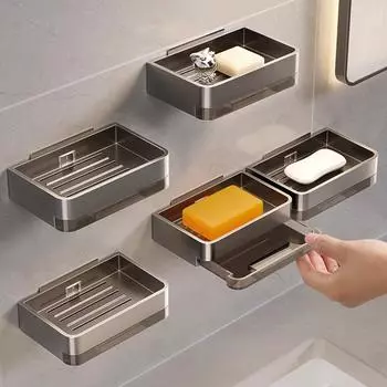 Держатель для мыла из алюминиевого сплава без сверления, мыльница для ванной комнаты со сливом воды, настенный органайзер для мыльницы, аксессуары для ванной комнаты