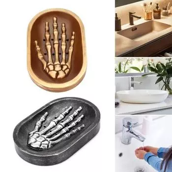 Держатель для мыла из смолы в виде скелета, нескользящая столешница для ванной комнаты, органайзер для мыла в виде черепа-призрака на Хэллоуин коричневый