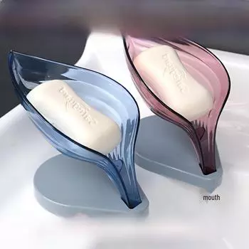 Держатель для мыла на присоске без проколов для ванной комнаты, туалета и прачечной - креативный дизайн в виде листа со сливом Transparent Blue - 200 per box