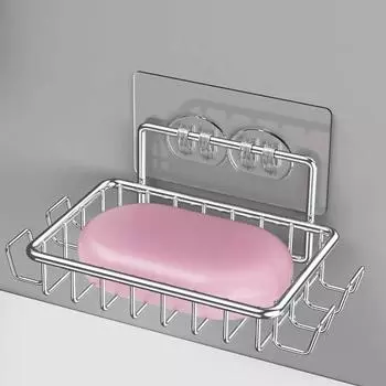 Держатель для мыла Ванная комната Мыльница Полый дренаж Нержавеющая сталь Настенный без перфораторов Отличные липкие наклейки Противоскользящее устойчивое полотенце для бритвы серебряный