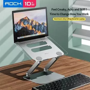 Держатель для ноутбука ROCK, подъемная подставка из алюминиевого сплава для ноутбука, складной настольный компьютер для ноутбука Macbook Pro Air iPad Pro DELL HP Lenovo