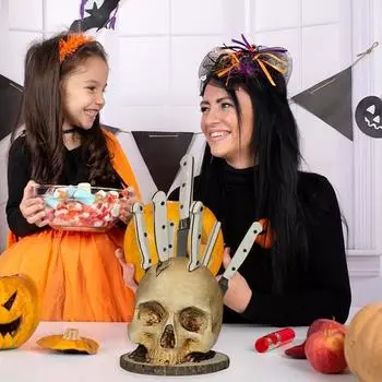 Держатель для ножей в виде черепа для хранения на кухне, стойка для хранения ножей из смолы в виде черепа, готический страшный скелет, украшение для вечеринки, подарок