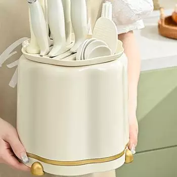 Держатель для ножей, вращающийся цилиндр для хранения столовых приборов, многофункциональное хранилище для столовых приборов, стойка для хранения ножей и вилок с функцией слива