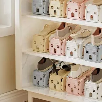 Держатель для обуви Стеллаж для хранения в форме кролика Нескользящий дизайн Двухслойная регулируемая подставка для обуви розовый