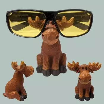 Держатель для очков в виде лося, настольная мини-статуэтка лося из смолы, деревенский держатель для визитных карточек, украшение для домашнего офиса, декор для домика коричневый