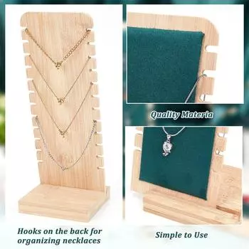Держатель для ожерелий с 12 отверстиями, стойка из цельного дерева, бамбука и дерева, стойка для демонстрации ожерелий, стойка для организации ожерелий с длинной цепочкой чёрный