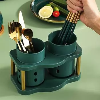 Держатель для палочек для еды с дренажными отверстиями, 2 сетки, большой калибр, аккуратный кухонный чехол для палочек для еды, полка, посуда для столовой чёрный