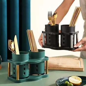 Держатель для палочек для еды с дренажными отверстиями, 2 сетки, большой калибр, аккуратный кухонный чехол для палочек для еды, полка, посуда для столовой чёрный