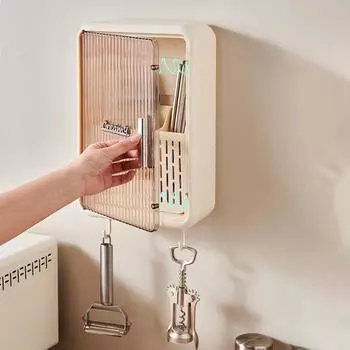 Держатель для палочек для еды Yousheng, настенная полка для хранения столовых приборов большой емкости с крючком, быстрый дренаж для кухни слоновая кость