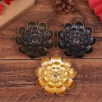 Держатель для палочки для благовоний из цинкового сплава, пластина для горелки, буддийская спираль, лотосовая курильница медный