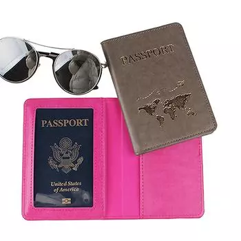 Держатель для паспорта, обложка для паспорта из искусственной кожи, органайзер, дорожный кошелек, чехол, органайзер для денег, билетов, карт, посадочных талонов розовый