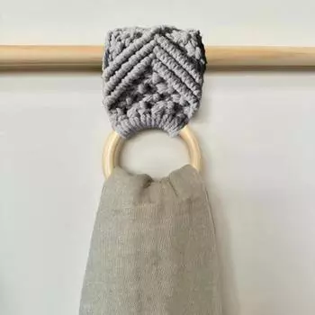 Держатель для полотенца, кольцо, бохо, макраме, держатель для кухонного полотенца, ручная работа, вязаный крючком деревянный круг