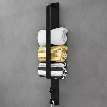 Держатель для полотенец без сверления, алюминиевый держатель для полотенец для гостей 40 см с крючком для свернутых полотенец, настенный кухонный аксессуар чёрный