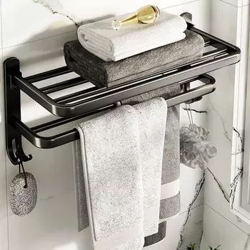 Держатель для полотенец для ванной комнаты без сверла, черный, серый, вешалка для полотенец, самоскладывающийся держатель для хранения с крючком, настенное крепление, аксессуары для ванной