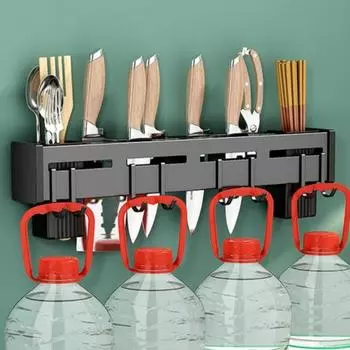 Держатель для посуды Настенный прочный несущий держатель из нержавеющей стали аккуратно организованный держатель для хранения резаков для дома 30*5.5*4cm чёрный