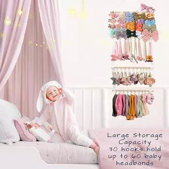 Держатель для повязки на голову для девочек, бант для волос, настенный органайзер, повязки на голову, аксессуары для волос, украшение для детской комнаты для малышей белый