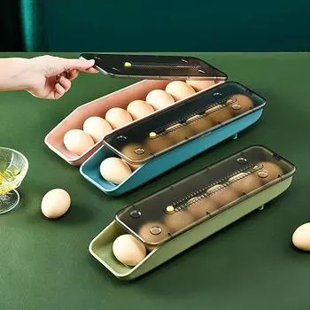 Держатель для яиц Автоматический вращающийся ящик для хранения яиц Пластиковый контейнер для хранения Кухня Холодильник Организация Корзина Картонные коробки Лоток синий