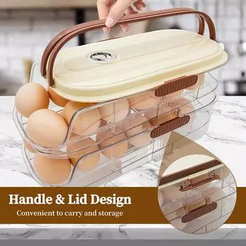 Держатель для яиц для холодильника, автоматический ящик для хранения на колесиках, прозрачный складной органайзер для холодильника с крышкой для кухни 1 Rows 2 Tier,