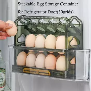 Держатель для яиц для холодильника, штабелируемый контейнер для хранения яиц на дверце холодильника, вмещает 30 яиц белый
