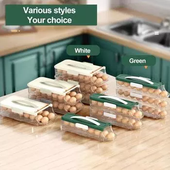 Держатель для яиц Экономит место Прочно Прозрачный Штабелируемый дизайн слайдов Холодильник Боковая дверь Тип ящика Ящик для хранения яиц Кухонные принадлежности B белый