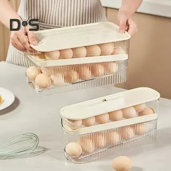 Держатель для яиц на холодильник, ящик для хранения пищевых продуктов, не содержит бисфенол А, большая емкость, двухъярусный автоматический прокручивающийся держатель для яиц B