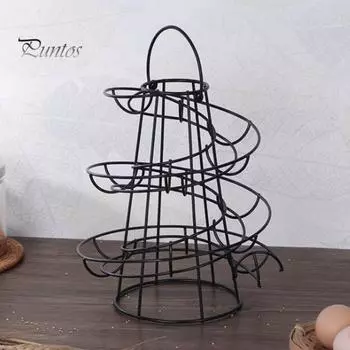 Держатель для яиц, спиральная стойка для хранения, нержавеющая, устойчивая к коррозии, конструкция с полым дном, диспенсер для хранения яиц чёрный