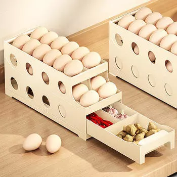 Держатель для яиц в холодильнике, автоматический органайзер для хранения на колесиках, 3 яруса
